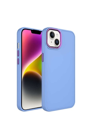Apple Uyumlu iPhone 13 Kılıf Metal Çerçeve Ve Buton Tasarımlı Silikon Zore Luna Kapak Lila