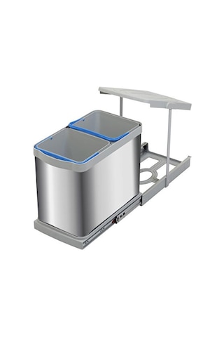 P-9455 12+12 Litre Gri Teleskopik Raylı Paslanmaz Çöp Kovası P-9 Antrasit - Gri
