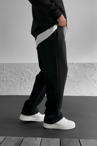 Prtnc Protonic Erkek Baggy Eşofman Altı Bol Paça Baskılı 3 İplik Şardonlu Kışlık Siyahstussy