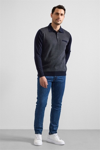 Süvari Lacivert Regular Fermuarlı Polo Yaka Kazak Tr2013700498-m09 Lacivert