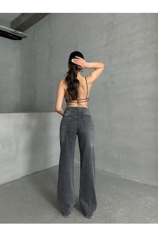 Kene Jeans Kadın Siyah Kar Yıkama Bolpaça Jeans Kot Pantolon Siyah