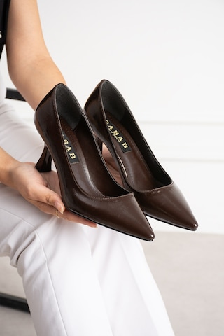 Dabab Shoes Belen Kahve Kadın Kırışık Rugan Sivri Burun 7 Cm İnce Topuklu Stiletto Ayakkabı Kahverengi
