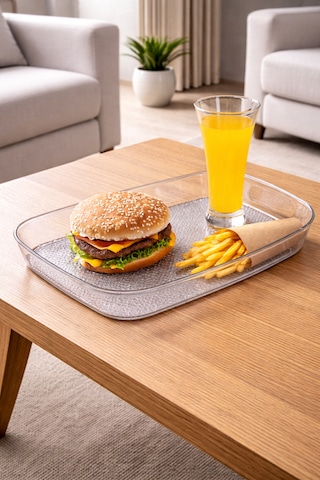 Kırılmaz Şeffaf Tepsi Dikdörtgen Büyük Boy Sunum Tepsisi Modern Servis Tepsisi 44x30cm Şeffaf
