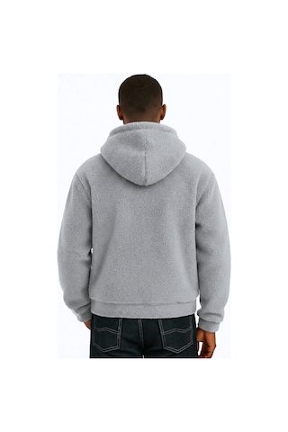 Genius Store Genıus Store Erkek Kapüşonlu Polar Sherpa Kuzu Kumaş İçi Şardonlu Kapüşonlu Sweatshırt Sherpa-kap Gri