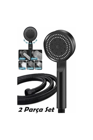 Sardıcı 5 Fonksiyonlu Duş Başlığı Ve Siyah Duş Hortumu 150 Cm Set Siyah