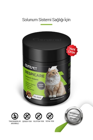 Cutepet Respicare Kedi Solunum Destek Tableti 60 Adet Bağışıklık Desteği Ve Nefes Açıcı Takviye