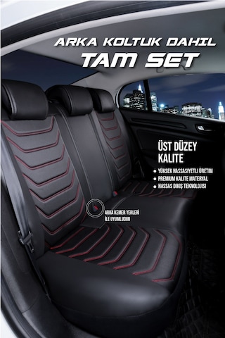 Kia Sportage Yeni Lüx Deri Oto Koltuk Kılıfı Ön Arka Takım Antalya Serisi Siyah Kırmızı