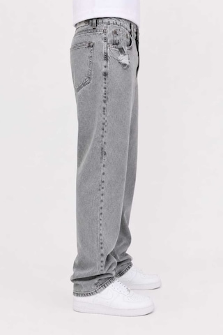 We11eleven Erkek Gri Yıkamalı Bol Paça Jean Pantolon Oversize Baggy Rahat Kesim Kot Pant... Mavi