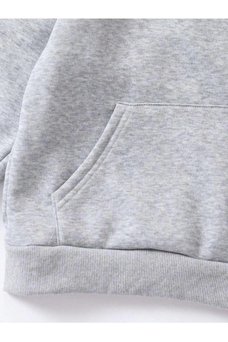 Alfanora Çocuk Unisex Kapüşonlu Kedicik Baskılı Pamuklu Sweatshirt - Gri