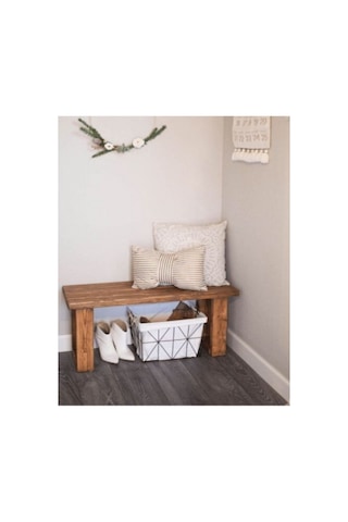 Masif Ahşap Bank & Bench Kapı Önü Antre Hol Dekoratif Oturak 120x30x H:40 Cm Ceviz