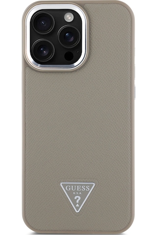 Apple Uyumlu iPhone 13 Pro Max Kılıf Guess Lisanslı M-safe Şarj Özellikli Grained Triangle Kapak Kahverengi