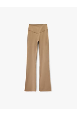 Koton Yüksek Bel Dikiş Detaylı İnterlok Slim Fit İspanyol Paça Spor Tayt Vizon 6wak40140nk 02x