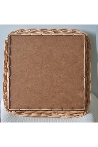 El Yapımı Bambu Rattan Örgü Kare Dekoratif Tepsi 25x25 Cm Ahşap