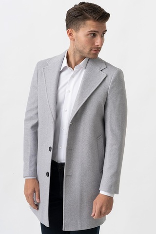 White Stone Ancona 4025-2 Düz Ceket Yaka Slim Fit Pamuklu Kaban Gri-Gri