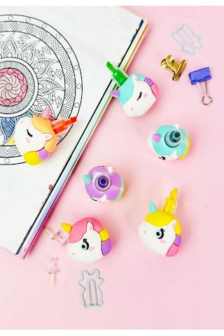 Unicorn Fosforlu Kalem Yumurtlayan 1 Paket 5 Renk Unicorn Figürlü İşaret Kalemi Mini 5 Li Fosforlu Kalem Çok Renkli