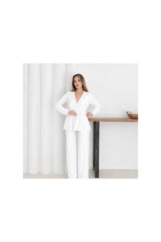 Unika Boutique Antrasit Krovave Pliseli Takım beyaz