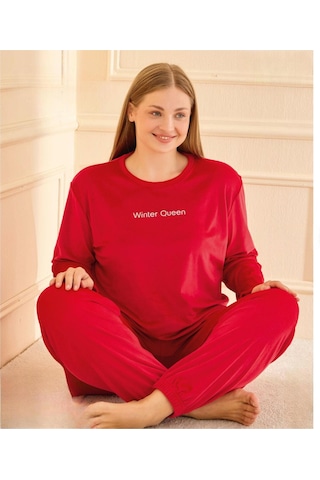 Mihra Kadın Kışlık Bisiklet Yaka Kadife Battal Pijama Takımı 132214k - 1 Adet Kırmızı