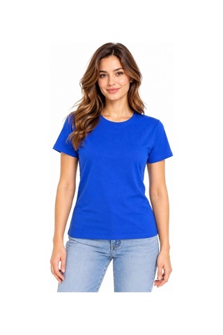 Freedom Store Kadın Basic Tişört Bisiklet Yaka Kısa Kol Günlük Yazlık Slim Fit T-shirt Mavi
