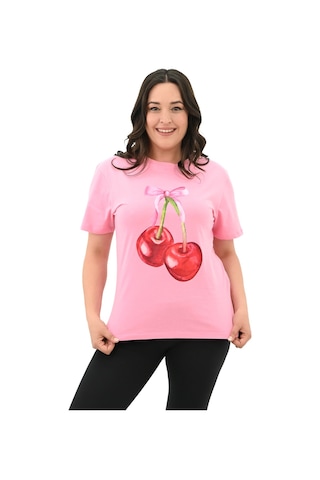 Kadın Büyük Beden Kiraz Baskılı T-shirt 1785-24 001