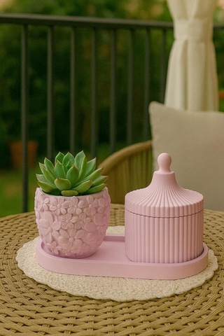 Çiçek Desenli Pembe 3 Lü Set