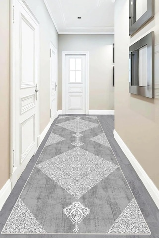 Pelangi Geometrik Karo Desenli Dijital Baskı Yıkanabilir Kaymaz Taban Modern Salon Halısı Ve Yolluk, Gri 60 X 200, 9 Çok Renkli