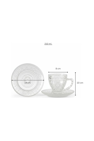 Güneş Desen Cam 6 Kişilik Tabaklı Büyük Çay Fincan Seti 6 X 210 Ml Şeffaf