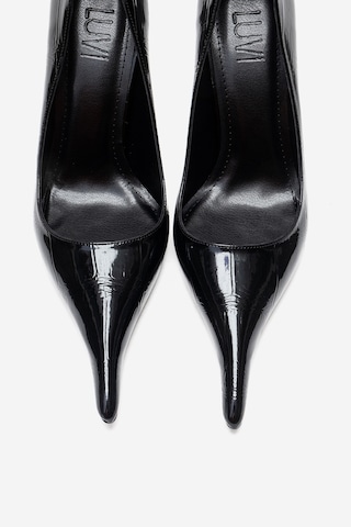 Luvishoes Luce Siyah Baskılı Sivri Burunlu Kadın Topuklu Ayakkabı Siyah