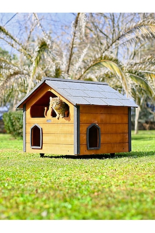 Mandu Ahşap Teraslı Dublex Kedi Evi