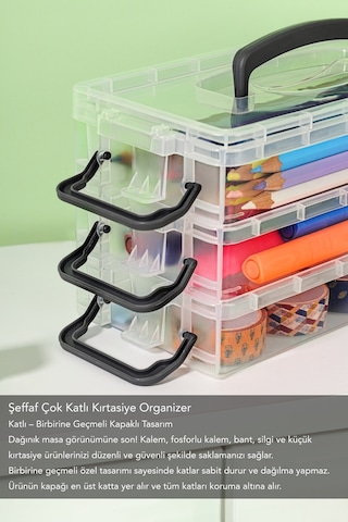 5 Katlı Organizer Saklama Kutusu - Kilitli Kapak Şeffaf Çok Amaçlı Masaüstü Düzenleyici Kutu Şeffaf