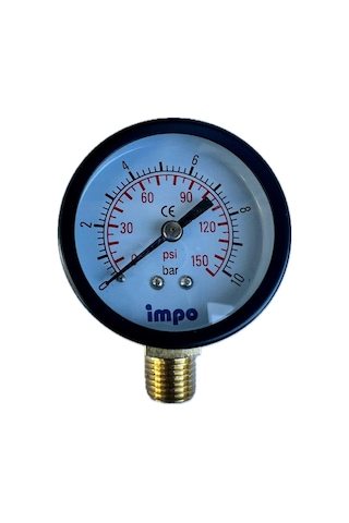 Manometre 50 - 0 10Bar - Metal Gövdeli - Alttan Çıkışlı - Impo