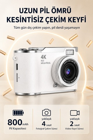4k Ultra Hd Dijital Fotoğraf Makinesi 64mp, 18x Dijital Zoom, 180 Döner Ekran, Selfie & Vlog Kamerası