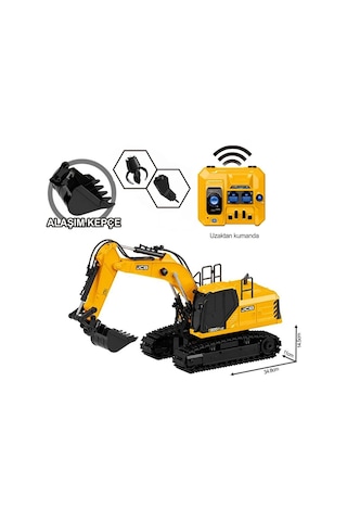 Jcb Lisanslı Uzaktan Kumandalı Ekskavatör - Şarjlı Metal Kepçeli Sesli Işıklı İş Makinesi 1:20 Ölçe Sarı - Siyah