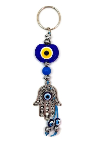 Plastik Nazar Boncuklu - Fatma Eli Hamsa Oto Süsü 16x4cm