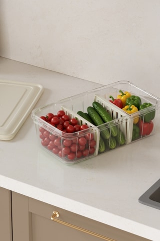 Flora 3 Bölmeli Kapaklı Organizer 6 Litre, Büyük Boy Sebze Meyve Düzenleyici Buzdolabı Saklama Kabı Beyaz