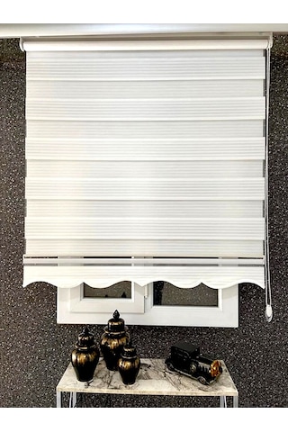 Beyaz Dar Plise Zebra Stor Perde Altı Etekli