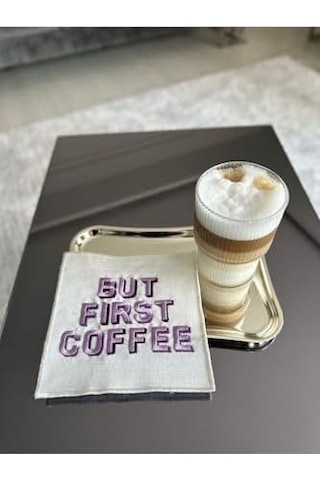 Linda Mia But First Coffee Desenli Kokteyl Peçete Acı Kahverengi