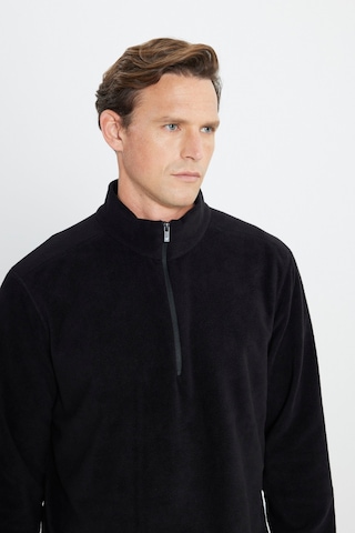 Erkek Sıyah Anti-pilling Tüylenme Yapmayan Standart Fit Dik Yaka Polar Sweatshirt Siyah