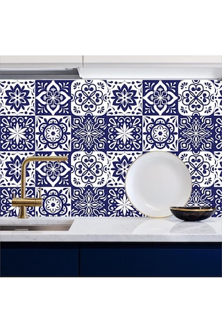 Mutfak Tezgah Arası Kendinden Yapışkanlı Folyo Kaplama Lacivert Fayans Desen 60cmx100cm