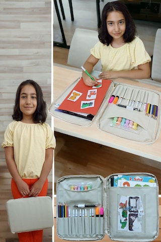 Evrak Kalemlik Çantası Çocuklar İçin Aktivite Etkinlik Çantası Boyama Ve Defter Çantası Bej