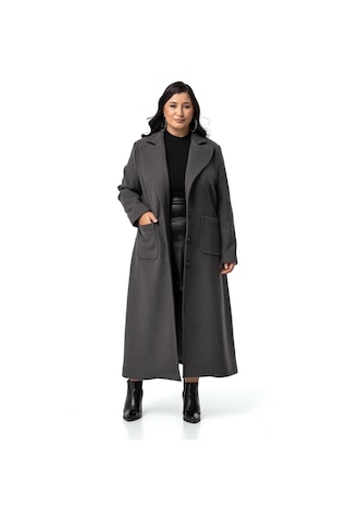 Büyük Beden Ceket Yaka Torba Cepli Astarlı Uzun Antrasit Kaşe Kaban-antrasit Antrasit