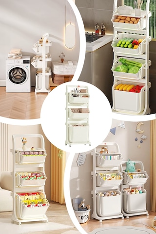 Banyo Mutfak Çocuk Odası Düzenleme Raf Çok Amaçlı Tekerlekli Modüler Organizer Sepet Beyaz