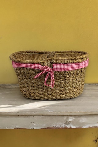 Hasır Rattan Örme Sepeti Oval Ekoseli 18767 Sku: Smgstk139bd03d1e Açık Mavi
