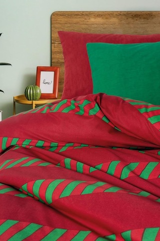 Lexroo Festive Tek Kişilik Lastikli Çarşaflı Nevresim Takımı Holly Yeşil