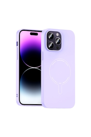 iPhone Uyumlu 14 Pro Max Kılıf M-safe Şarj Özellikli Kamera Korumalı Ata Elio Sert Pc Kapak - Lila Çok Renkli