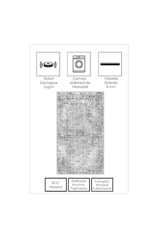 West Home Dijital Baskı Yıkanabilir Kaymaz Taban Mutfak Halısı Salon Halısı Ve Yolluk Wh 548 Grey