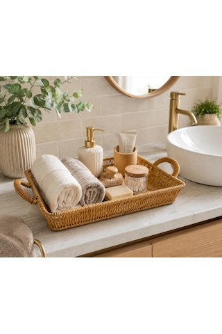 Hasır Rattan Sunum Tepsisi- 34 Cm Çok Renkli
