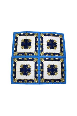 Tikitonki Çok Parçalı Çiçek Desenli Saten Mavi Eşarp - 90x90 Mavi Mavi