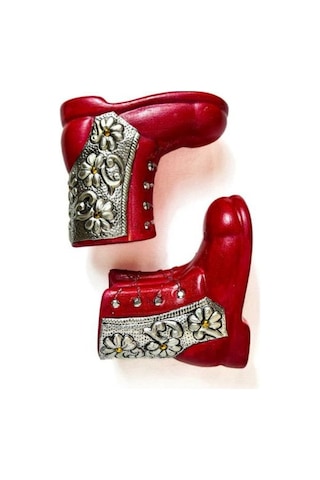 Uretti - Hülya 6683 1710 El Yapımı Alüminyum Kabartma İşlemeli Simli Seramik Ayakkabı 2'li Biblo Seti 2 Adet