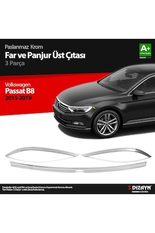 S-Dizayn  Volkswagen Passat B8 Krom Far Üzeri Çıta Seti 3 Parça 2015 Üzeri