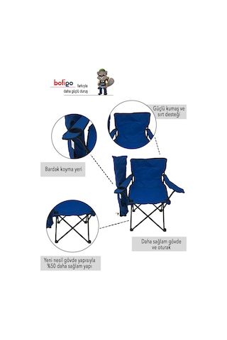 Bofigo 2'li Kamp Sandalyesi Piknik Sandalyesi Katlanır Sandalye Taşıma Çantalı Kamp Sandalyesi Mavi